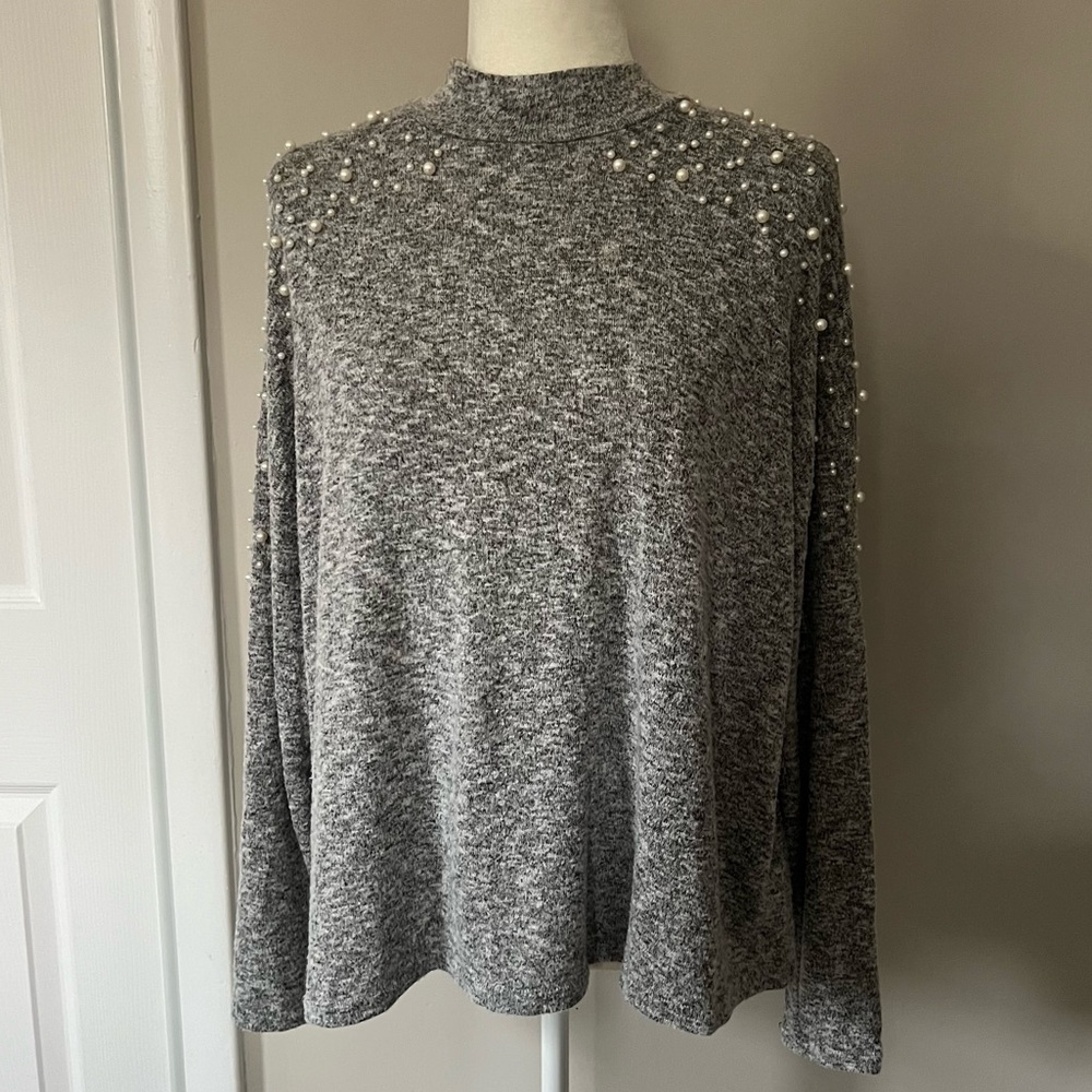 Divided Gray Pearl-Studded Sweater